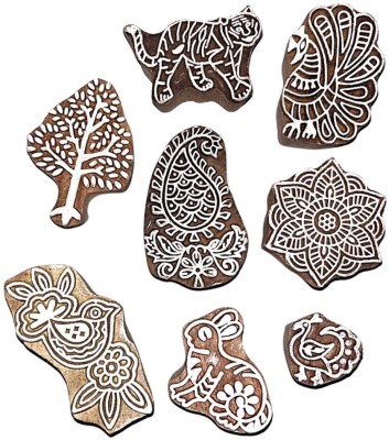 illuminatefirst Handcrafted Wooden Deep Craved DIY Art Craft Block Printing Stamp Set of 8 Printing Blocks(Pack of 8)