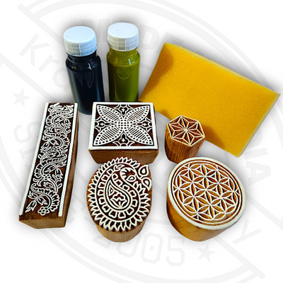 Krafts officially Wooden printing Blocks with printing colours ( Deep Carved ) 639062 Printing Blocks(Pack of 5)