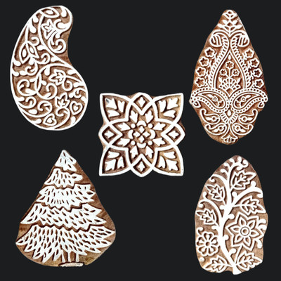 ecofynd Wood Block Stamps Artistic Shapes Craft Kids Saree Border DIY Henna (BLOCK016) Printing Blocks(Pack of 5)