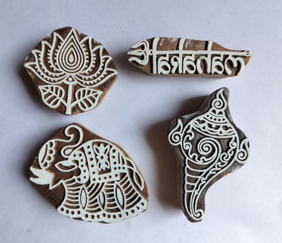 As Woodenblock unique Design Hand-carved printing block|Stamp|Textile Printing Blocks(Pack of 4)