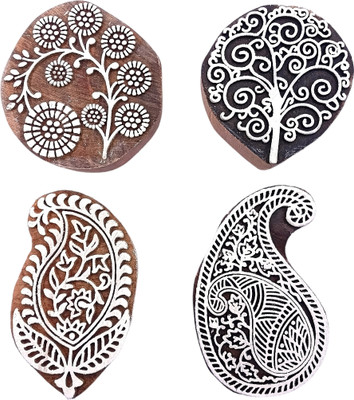 Kraftwala Wooden Printing Block Stamp For Art Craft Print DIY Scrapbooking Printing Blocks(Pack of 4)