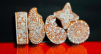 RB Exports Beauiful Designs handcarved taxitile stamps Printing Blocks(Pack of 5)