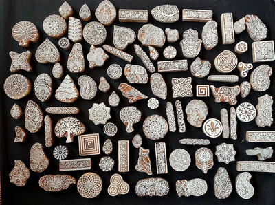 RB Exports Assorted Wooden Block Printing Stamps Printing Blocks(Pack of 35)