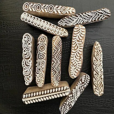 Reniq Wooden Hand Carved Fabric0140 Printing Block Wooden Craft Henna Block Printing Blocks(Pack of 10)