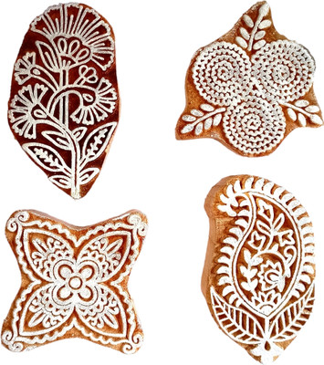 Kraftwala Wooden ArtCraft Deep Carved Scrapbooking DIY Textile fabric Printing Blocks(Pack of 4)