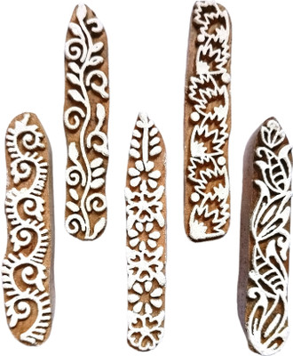 Kraftwala Wooden DIY Art Craft Deep Carved Mehndi Finger Print Stamp Printing Blocks(Pack of 5)