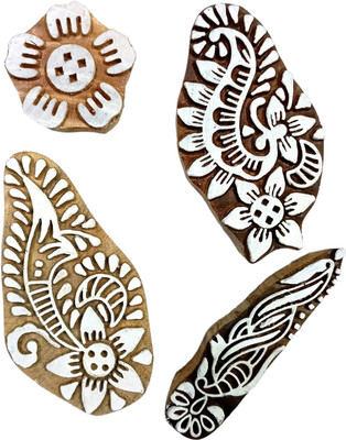 Kraftwala Wooden Stamps for Fabric Printing Mehndi Paper Art Printing Blocks(Pack of 4)