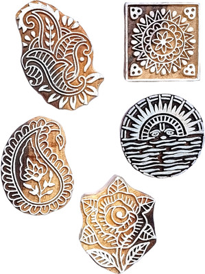 Kraftwala Traditional Fabric Printing Deep Carved Stamps Wooden Printing Blocks(Pack of 5)