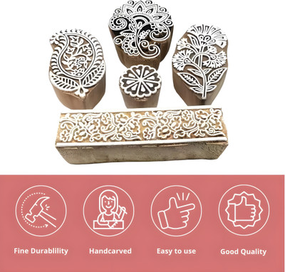 Reniq 5236 Wooden Printing Block Stamps Hand Carved Printing Blocks Printing Blocks Printing Blocks(Pack of 5)