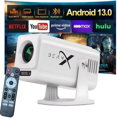 BeamX Thunder Pro 300"Display Google Assistant Autofocus 4X Brighter Dust-Filter NewUI (13500 lm / 1 Speaker / Wireless / Remote Controller) Portable Projector(White, Black/White)