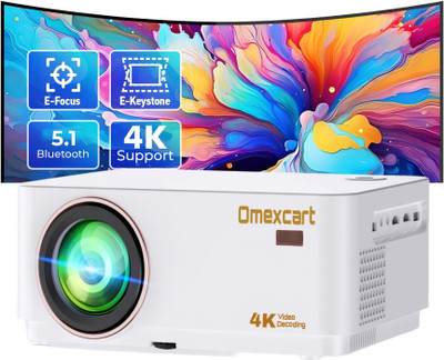 Omexcart 4K Android Dolby Audio Dual Wifi 5G BT5.0 6D Keystone E-Focus 9500LM ( 750 ANSI) (9500 lm / 2 Speaker / Wireless / Remote Controller) Portable Projector(White)