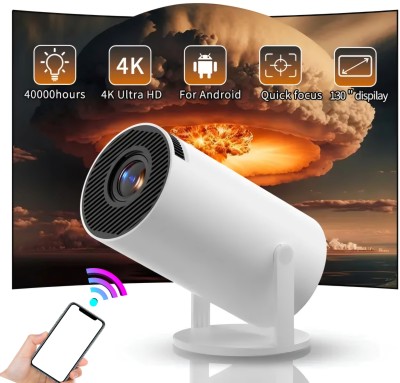 Omex 4K Android 12 Dual Band WiFi6G (260 ANSI) Netflix Prime Auto Keystone 2GB 16GB (4000 lm / 1 Speaker / Wireless / Remote Controller) Portable Projector(White)