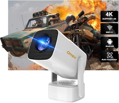 Omex 4K Android Dolby Audio Dual Wifi 5G BT5.0 4D Keystone E-Focus 7500LM ( 400 ANSI) (7500 lm / 1 Speaker / Wireless / Remote Controller) Portable Projector(Light White)