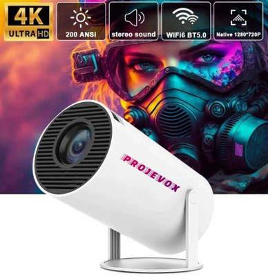 Projevox HY300 4K Support Native 720P Android 11 Wifi BT Freestyle Auto Keystone (5000 lm / 1 Speaker / Wireless / Remote Controller) Portable Projector(White)