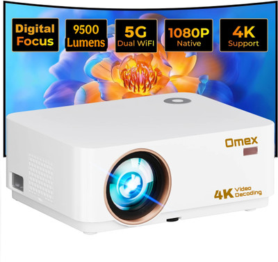 Omex 4K Android Dolby Audio Dual Wifi 5G BT5.0 6D Keystone E-Focus 9500LM ( 750 ANSI) (9500 lm / 2 Speaker / Wireless / Remote Controller) Portable Projector(White)