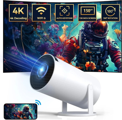 Prizmos HY300 Mini Projector Android 11 HD 4K Support 1GB/8GB WiFi BT 5.0 Portable (5000 lm / 1 Speaker / Wireless / Remote Controller) Portable Projector(Snowfall)