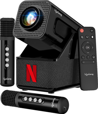 Lifelong ROAR Projector with 2 Mics, 20W Speakers, 1080P & 4K Support, 4000 Lumens & OTT (4500 lm / 1 Speaker / Wireless / Remote Controller) Portable Projector(Black)