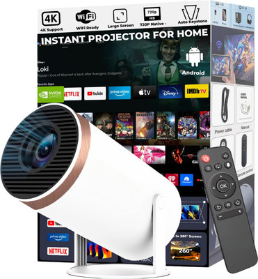 Fitpro HY300 Portable HD Projector with Android 11, WiFi 6, Bluetooth 5.0 (4500 lm / 2 Speaker / Wireless / Remote Controller) Portable Projector(White)