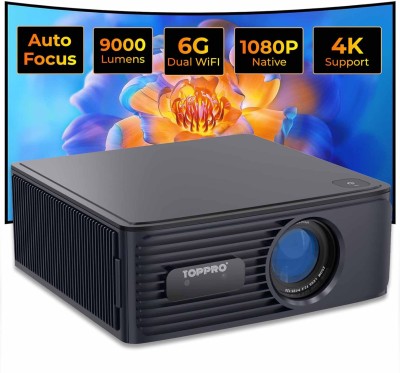 TOPPRO M6 Android 9.0 | Auto Focus & Keystone | 4K Full HD HDR10 Ultra Bright Projector (9000 lm / 2 Speaker / Wireless / Remote Controller) Portable Projector(Black)