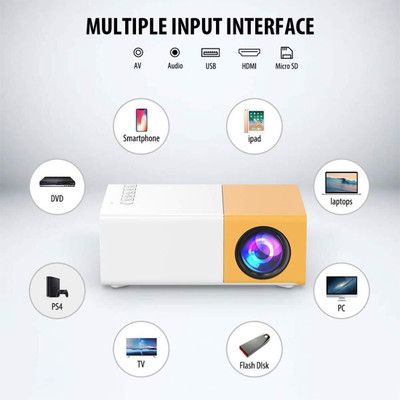 favone Portable Mini Home Theater LED Projector with Remote Controller (600 lm) Portable Projector(yellow white)