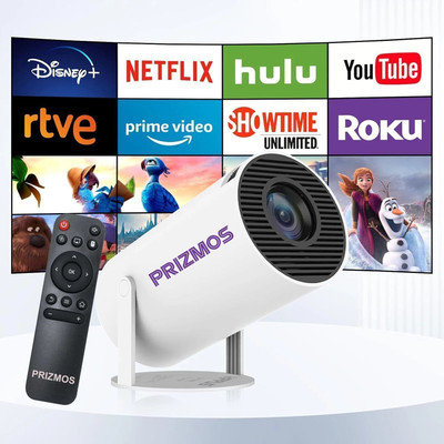 Prizmos HY300-PRO 1GB/8GB, 4K Support Android 11 Projector WiFi 6/BT 5.0, Auto Keystone (5000 lm) Portable Projector(Milky White)