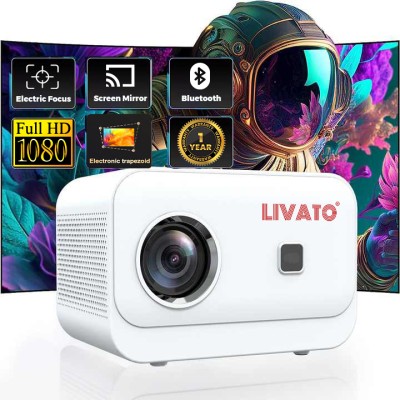Livato Nova Full HD Portable Projector:Electronic Focus,Bluetooth,Wifi,Digital Keystone (5000 lm / 1 Speaker / Wireless / Remote Controller) Portable Projector(Nova Bluetooth-White)