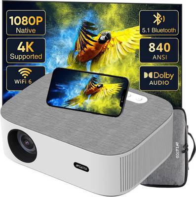 WZATCO Alpha 1 Smart Projector(840 ANSI) Electronic Focus WiFi 6 Native 1080P Android 9 (9500 lm / 2 Speaker / Wireless / Remote Controller) Projector