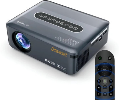 Omexcart 4K Decoding Daul WiFi6 BT 5.0 Android 360 Ansi 6D Dolby with Bag (9000 lm / 2 Speaker / Wireless / Remote Controller) Portable Projector(Black)