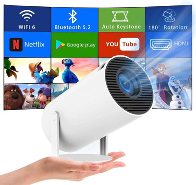 NKY Android Projector 4K 1080P Support with 4D Keystone and 270 Degree Rotation (2000 lm) Portable Projector(White)