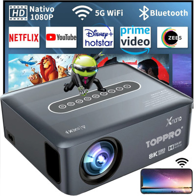 TOPPRO X1 Android 9.0 Full HD (300 ANSI) 4k Support Portable Projector with Carry Bag (12000 lm / 1 Speaker / Wireless / Remote Controller) Portable Projector(Grey)