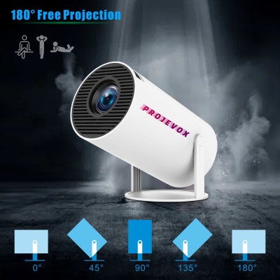 Projevox HY300 4K Support Native 720P Android 11 Wifi BT Freestyle Auto Keystone (5000 lm / 1 Speaker / Wireless / Remote Controller) Portable Projector(White)