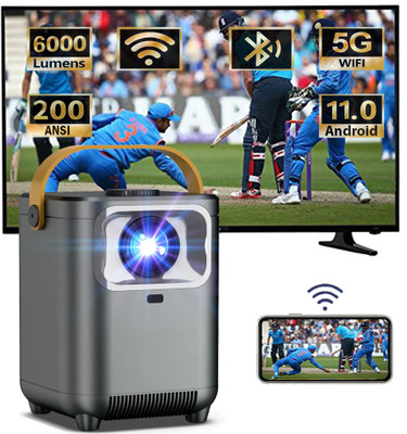 Kidoca Smart Mini 4K LED Android 11.0 Bluetooth 1080p Projector for Home Cinema HD (6000 lm / 1 Speaker / Wireless / Remote Controller) Portable Projector(Grey)