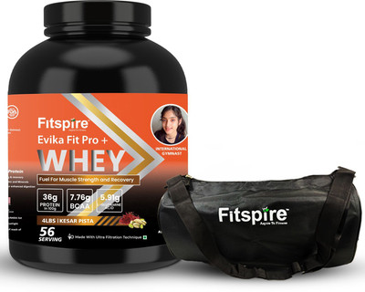 Fitspire Evika Fit Pro + Whey Protein with Gym Bag | 36g Protein per 100 serving | Whey Protein(1.8 kg, Kesar Pista)