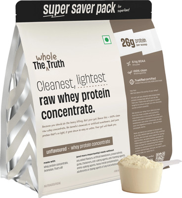 The Whole Truth Protein Powder_UnflvdPro Concentrate 2kg Whey Protein(2 kg, Unflavoured Concentrate 26g)