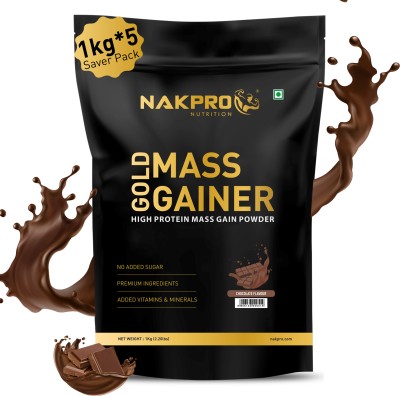 Nakpro High Protein & High Calorie Mass Gainer Protein Powder (1kg*5 Pouches) Weight Gainers/Mass Gainers(5 kg, Chocolate)