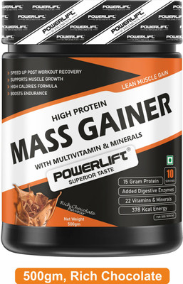 POWERLIFT Mass Gainer, High Protein with 26 vitamin & minerals | With Digezyme Blend Weight Gainers/Mass Gainers(500 g, Rich Chocolate)
