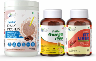 FYTIKA Daily Protein Chocolate flavour-400G + Omega 1000-60 Caps + EPO 1000-60 Softgel Protein Blends(400 g, CHOCOLATE)