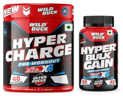 WILD BUCK Hyper Charge For Muscle Pump,Non-Crash Energy With Bulk Gain for Massive Mass Pre Workout(170 g, Cranberry Blast & Hyper Bulk gain)
