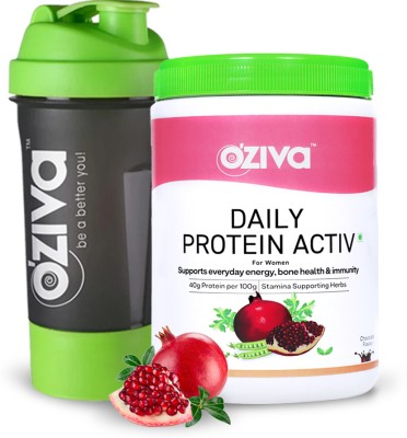 OZiva Daily Protein Activ For Women for Improved Everyday Energy, Bone Health & Shaker Whey Protein(300 g, Chocolate)