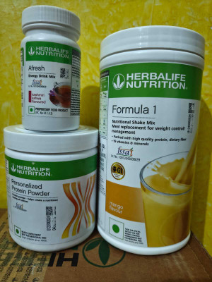 HERBALIFE F 1 WEIGHT LOSS COMBO MANGO SHAKE AFRESH KASHMIRI KHAWA PARTEIN POWDER 200GM Nutrition Bars(3 pounds, mango shake)