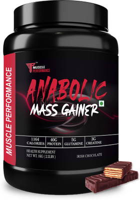 Muscle Performance Anabolic Mass Gainer With Steel Shaker 40g Protein, Added Vitamins Weight Gainers/Mass Gainers(1 kg, irish chocolate)
