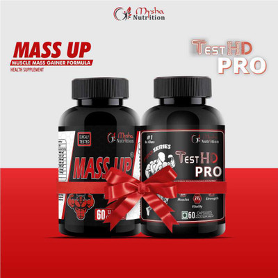 Mass Up Mysha Nutrition Power Pack of MassUP & Test HD Pro Combo| Weight Gainers/Mass Gainers(120 Capsules, Unflavored)