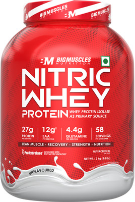 BIGMUSCLES NUTRITION Nitric Whey Protein | 27g Whey Protein Isolate with ProHydrolase Enzyme Tech. | Whey Protein(2 kg, Unflavoured)