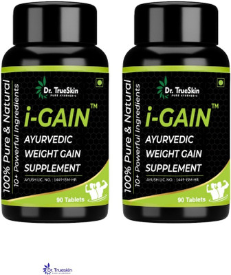 Dr.trueskin i-Gain Weight Gain Herbal Strong Body Max Tablets ++ 2Pcs Nutrition Bars(180 Capsules, Unflavored)