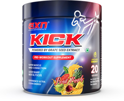 GREENEX NUTRITION Kick Pre-Workout Supplement | Powered by Grape Seed Extract | No Caffeine Crash Pre Workout(100 g, Fruit Punch)