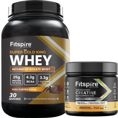 Fitspire Super Gold king Advanced isolate Whey Protein & Creatine Monohydrate Lemon Whey Protein(1100 g, Royal Coffee, lemon)