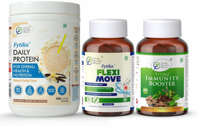 FYTIKA HEALTHCARE PRODUCTS FYTIKA Daily Protein, Vanilla-400G + Flexi Move-60Tabs + Immunity Booster-60Tabs Protein Blends(400 g, Vanilla)