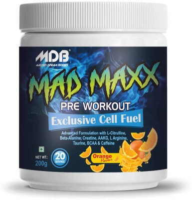 Master Dream Bodies (MDB) MAD MAXX Pre Workout | Caffeine, Creatine, Citrulline, Beta-Alanine, AAKG Pre Workout(200 g, Orange)
