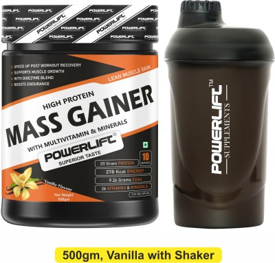 POWERLIFT Mass Gainer with Shaker High Protein with Vitamins & Minerals Weight Gainers/Mass Gainers(500 g, Vanilla)