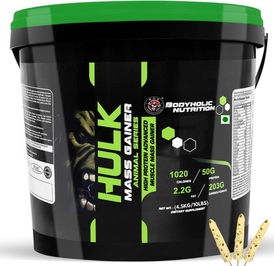 BODYHOLIC Nutrition Hulk Mass Gainer High Protein Calories Advance Muscle Mass Gain-10lbs Weight Gainers/Mass Gainers(4.5 kg, KESAR KULFI)